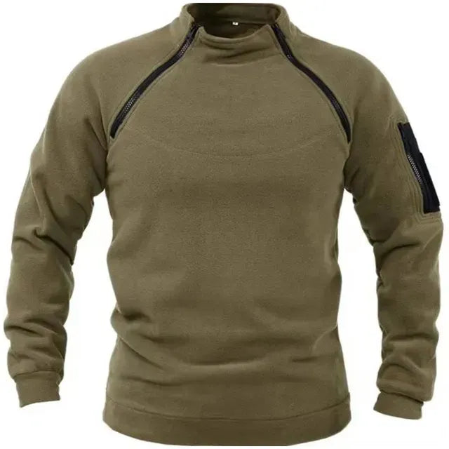 Men's Pullover – Fleece – Relaxed Fit – High Collar – Zipper Sleeve Pocket