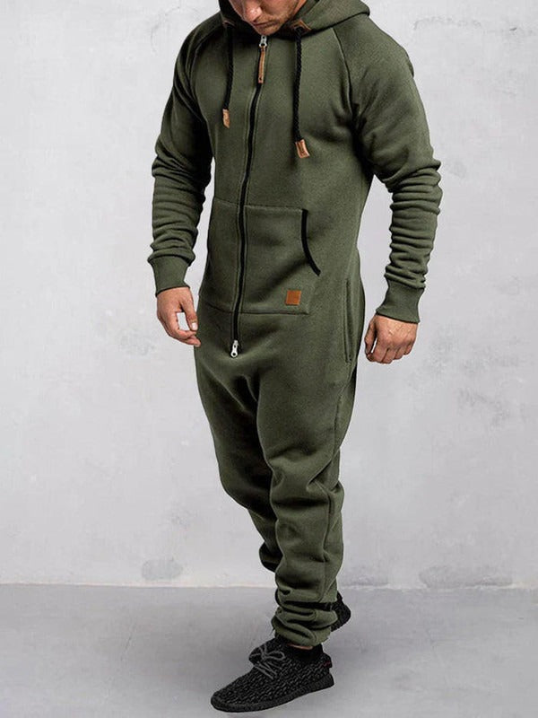 Men's jumpsuit – fleece comfort – relaxed fit – hood – full zipper – pockets