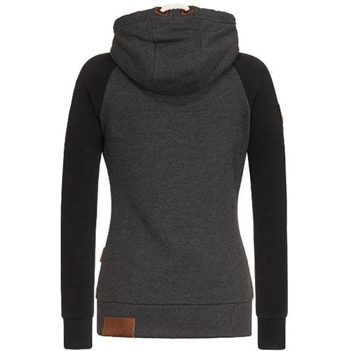 Women's Hoodie with Zipper – Slim Fit – Knitted Fabric – Ribbed Cuffs – Pocket and Drawstring Hood