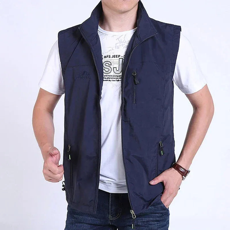 Men's Vest – Straight Fit – Lightweight and Breathable – High Collar – Zipper Pockets