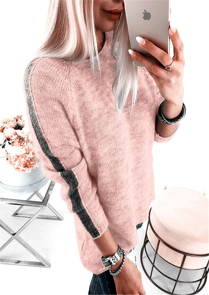 Women's Sweater – Loose Fit – Striped Design – Soft Cotton Blend – Raglan Sleeves