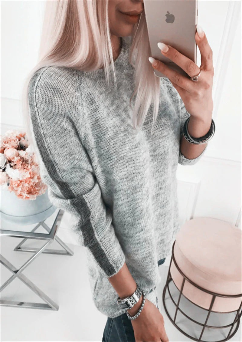 Women's Sweater – Loose Fit – Striped Design – Soft Cotton Blend – Raglan Sleeves