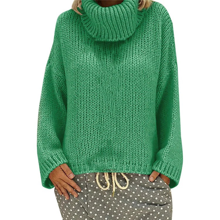 Women's Sweater – Chunky Knit – Oversized Fit – High Neck – Ribbed Finish