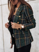 Women's Blazer – Tailored Fit – Double-Breasted – Woven Pattern – Puff Shoulders