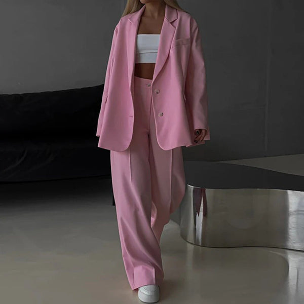 Women's Blazer Set – Oversized Fit – Wide Trousers – Classic Cut – Formal Style