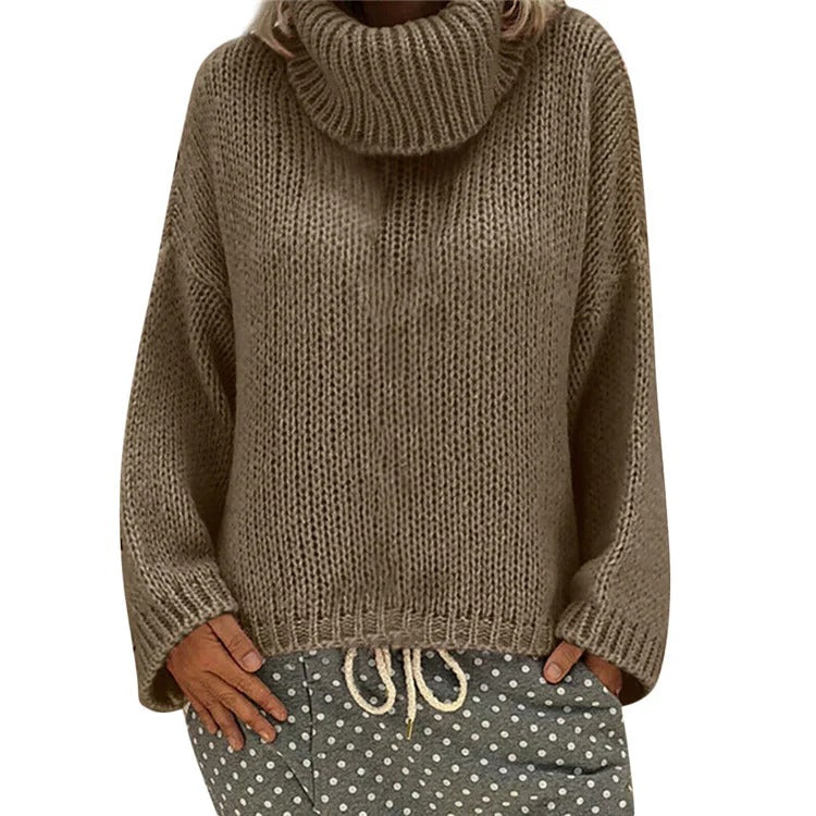Women's Sweater – Chunky Knit – Oversized Fit – High Neck – Ribbed Finish