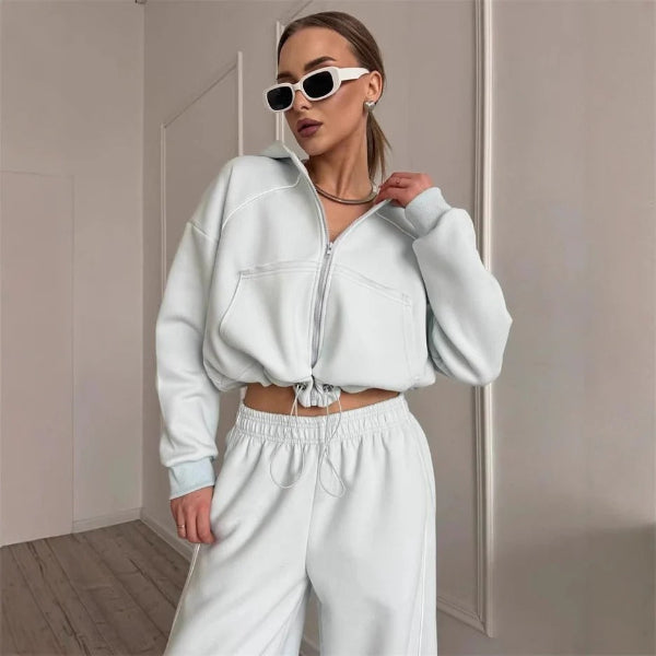 Women's Set with Hoodie and Pants – Oversized – Zipper – Wide Legs – Cotton Feel