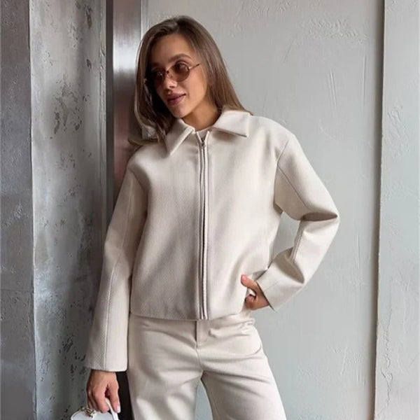 Women's Jacket – Structured Fit – Zipper – Classic Collar – Long-Sleeved Outerwear