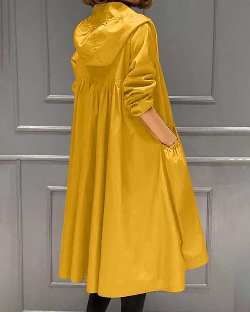 Women's Trench Coat – Waterproof Fabric – Relaxed Fit – Full Length with Hood