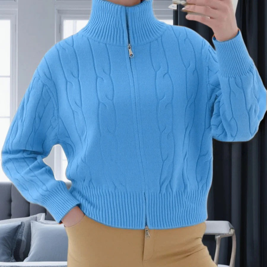 Women's Sweater – Wool Blend – Relaxed Fit – High Neck with Zipper