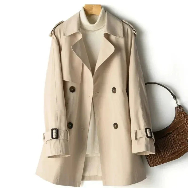 Women's Trench Coat – Tailored Fit – Double-Breasted – Belted Cuffs – Epaulettes