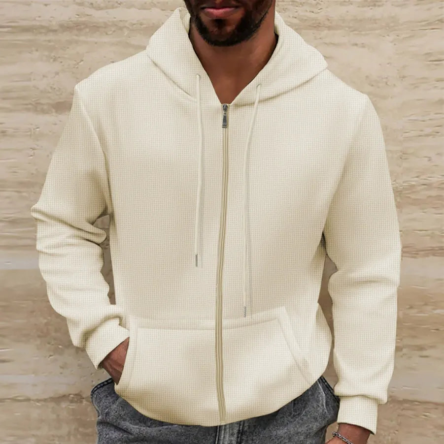 Men's Hoodie – Waffle Texture – Regular Fit – Zipper – Relaxed Style