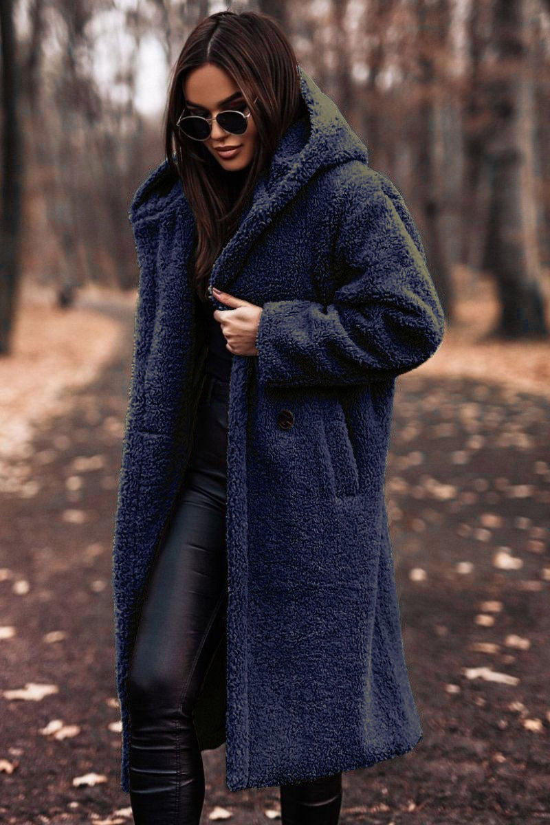Women's Coat – Wool – Oversized Fit – Full Length – Hood with Buttons