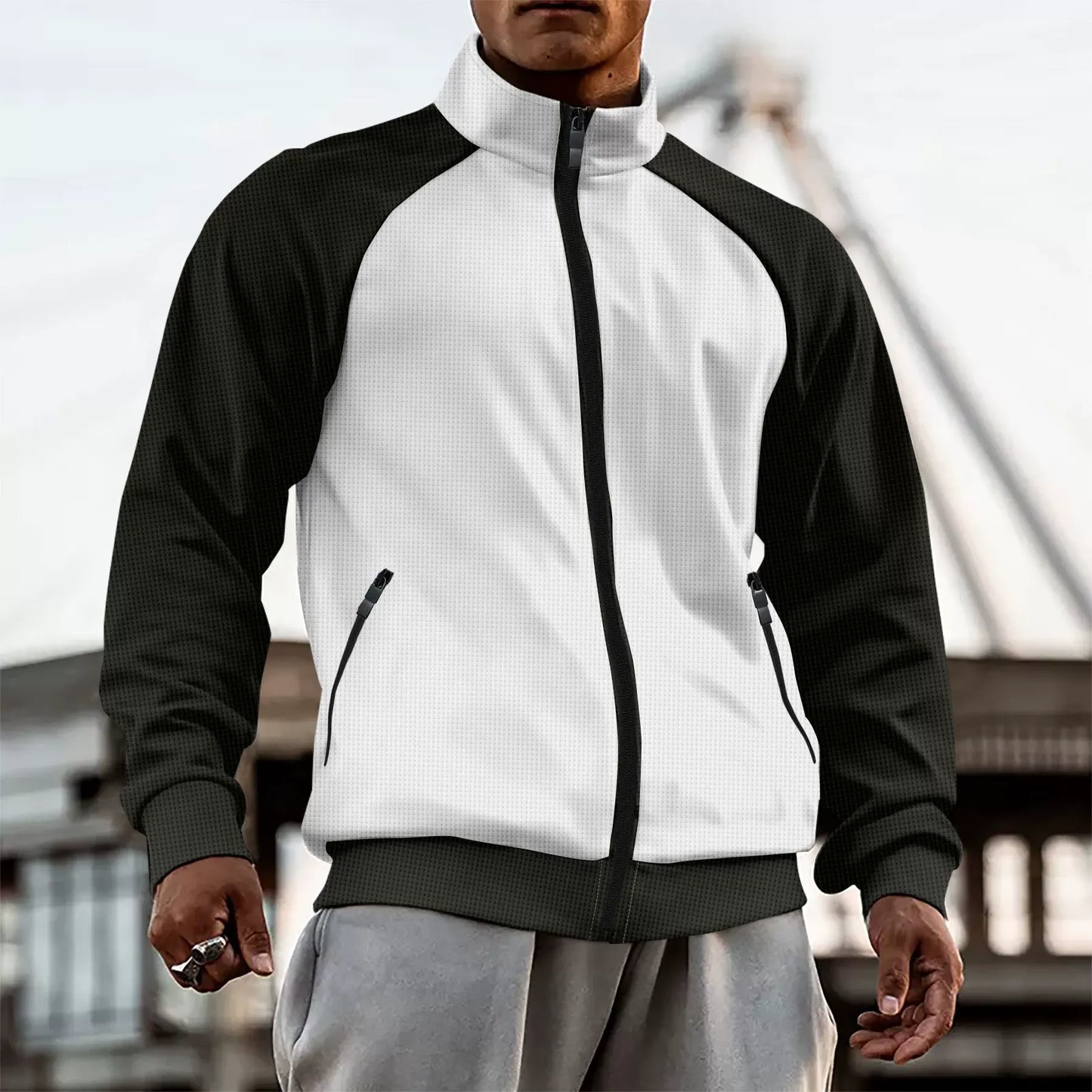 Men's Jacket – Slim Fit – High Collar – Raglan Sleeves – Zipper Closure – Breathable
