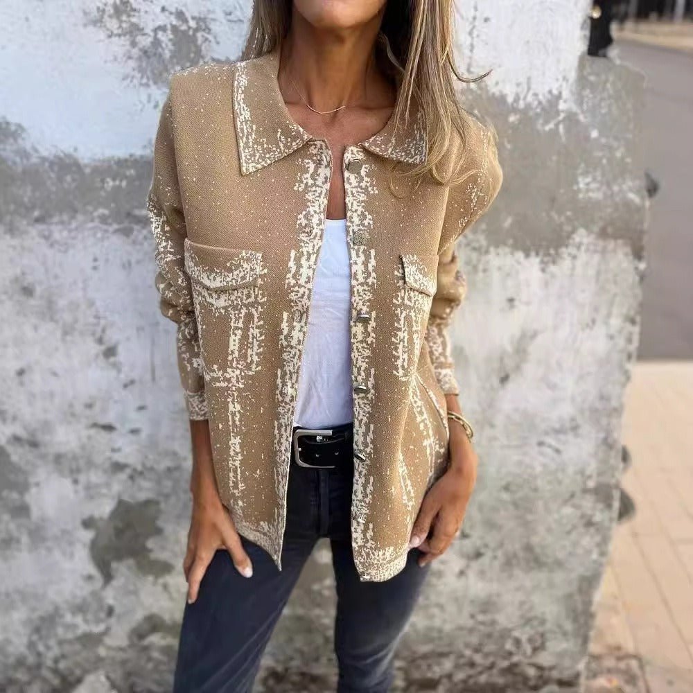 Women's Jacket – Knitted Wool Blend – Relaxed Fit – Metal Buttons – Notched Collar