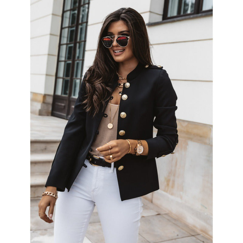Women's Blazer – Slim Fit – Double-Breasted – Padded Shoulders – Cotton Blend