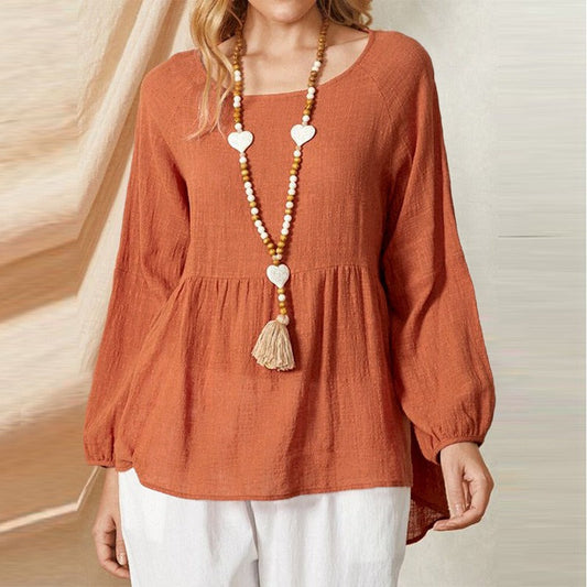 Women's Babydoll Shirt – Loose Fit – Linen-Cotton Look – Balloon Sleeves – Casual Style