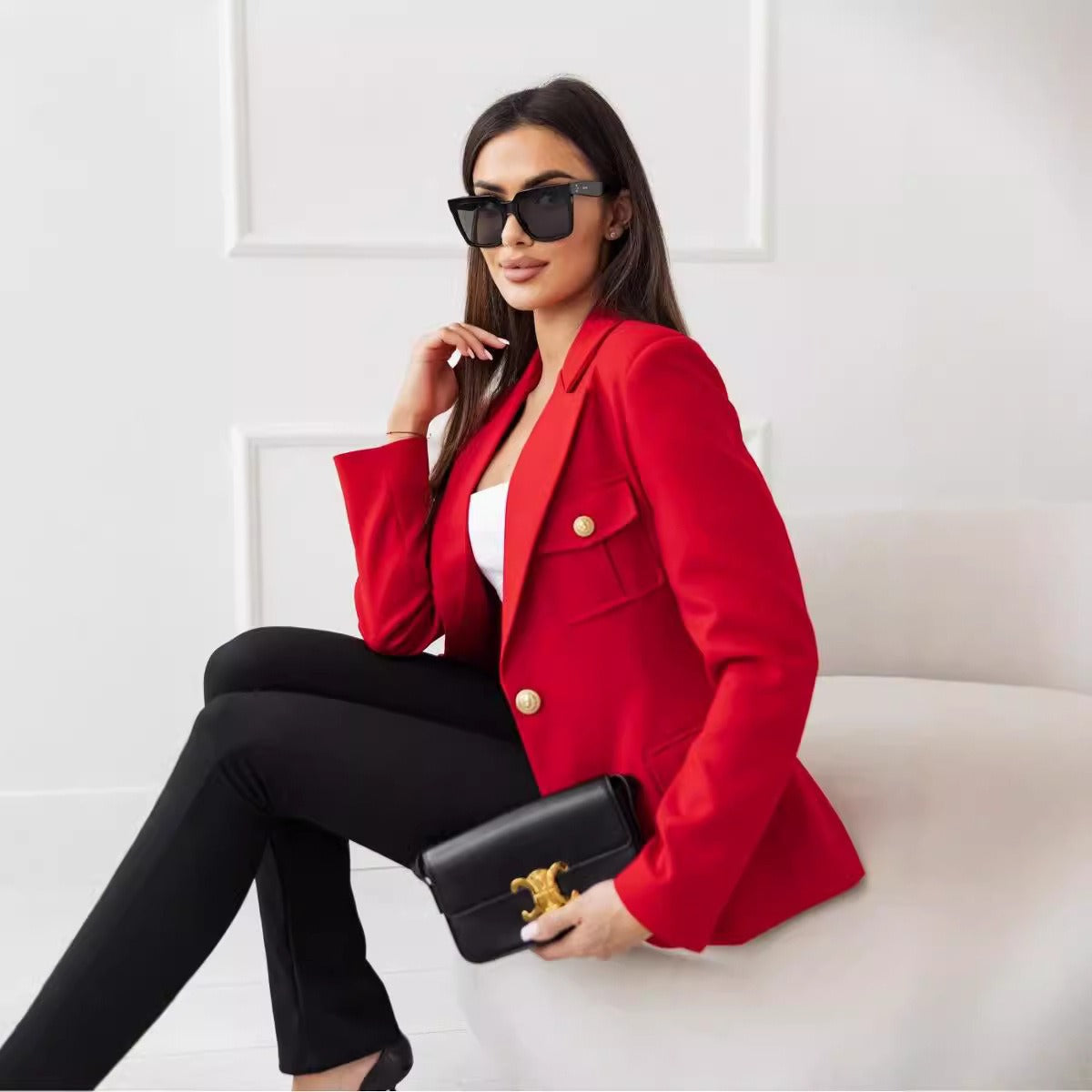 Women's Blazer – Tailored Fit – Double-Breasted – Notch Lapel – Long Sleeves