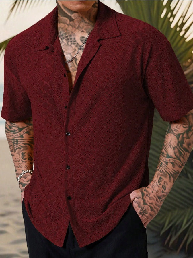 Men's Shirt – Regular Fit – Breathable Cotton – Short Sleeve – Jacquard Pattern