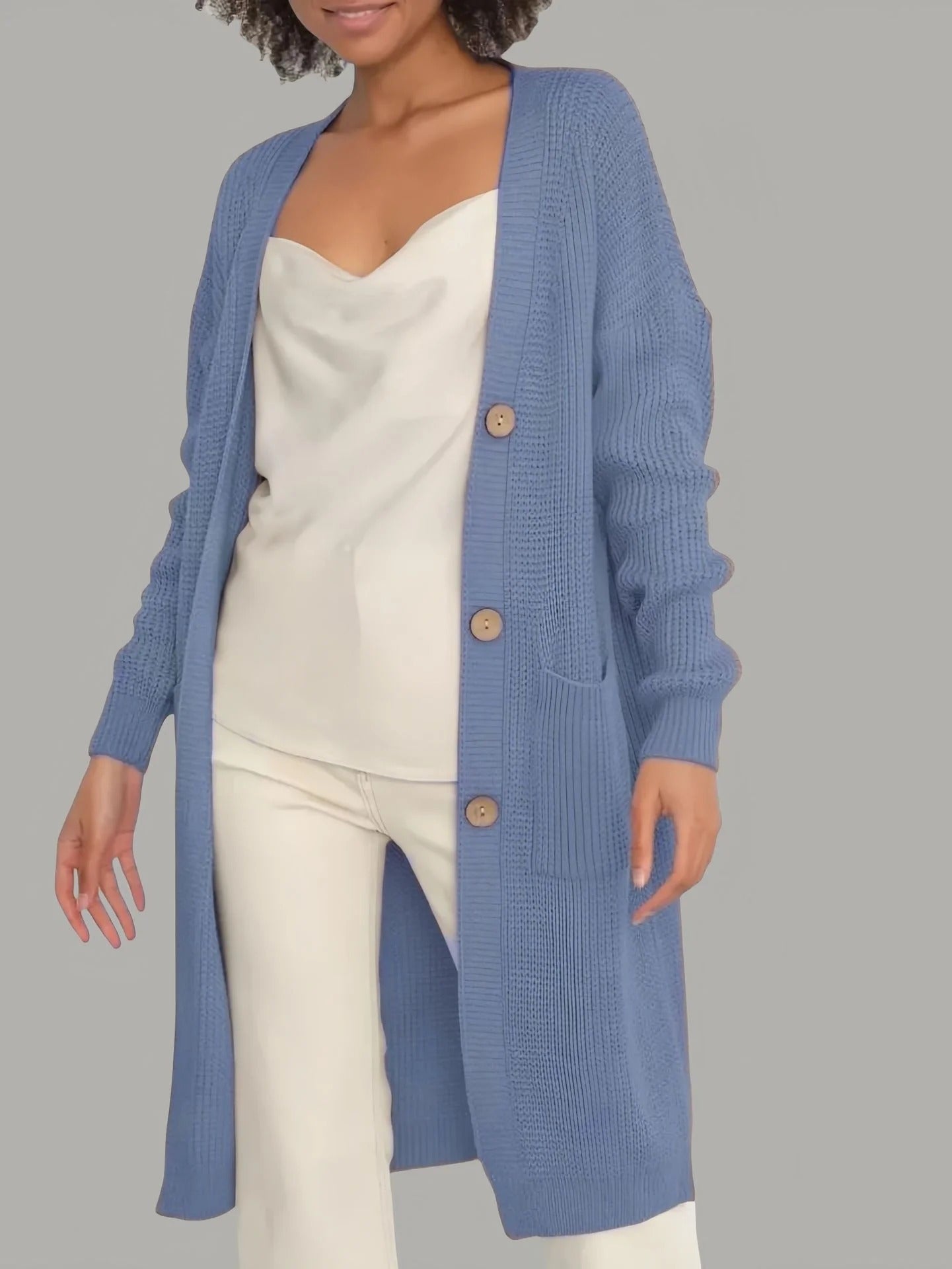 Women's Long Cardigan – Soft Knit – Relaxed Fit – Buttons – With Pockets