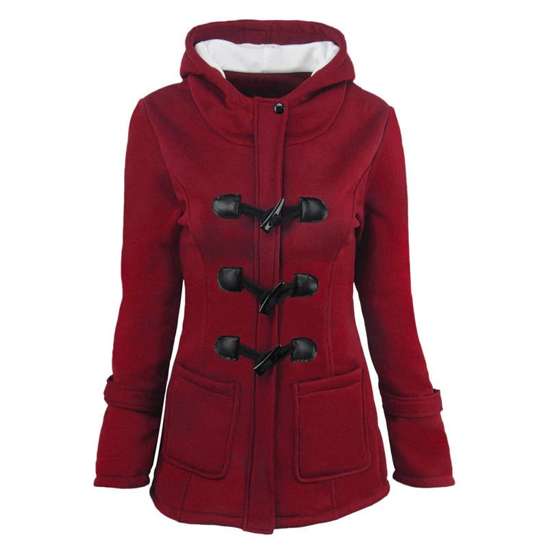 Women's Jacket with Hood – Structured Fit – Cotton Blend – Knee Length – Toggle Details