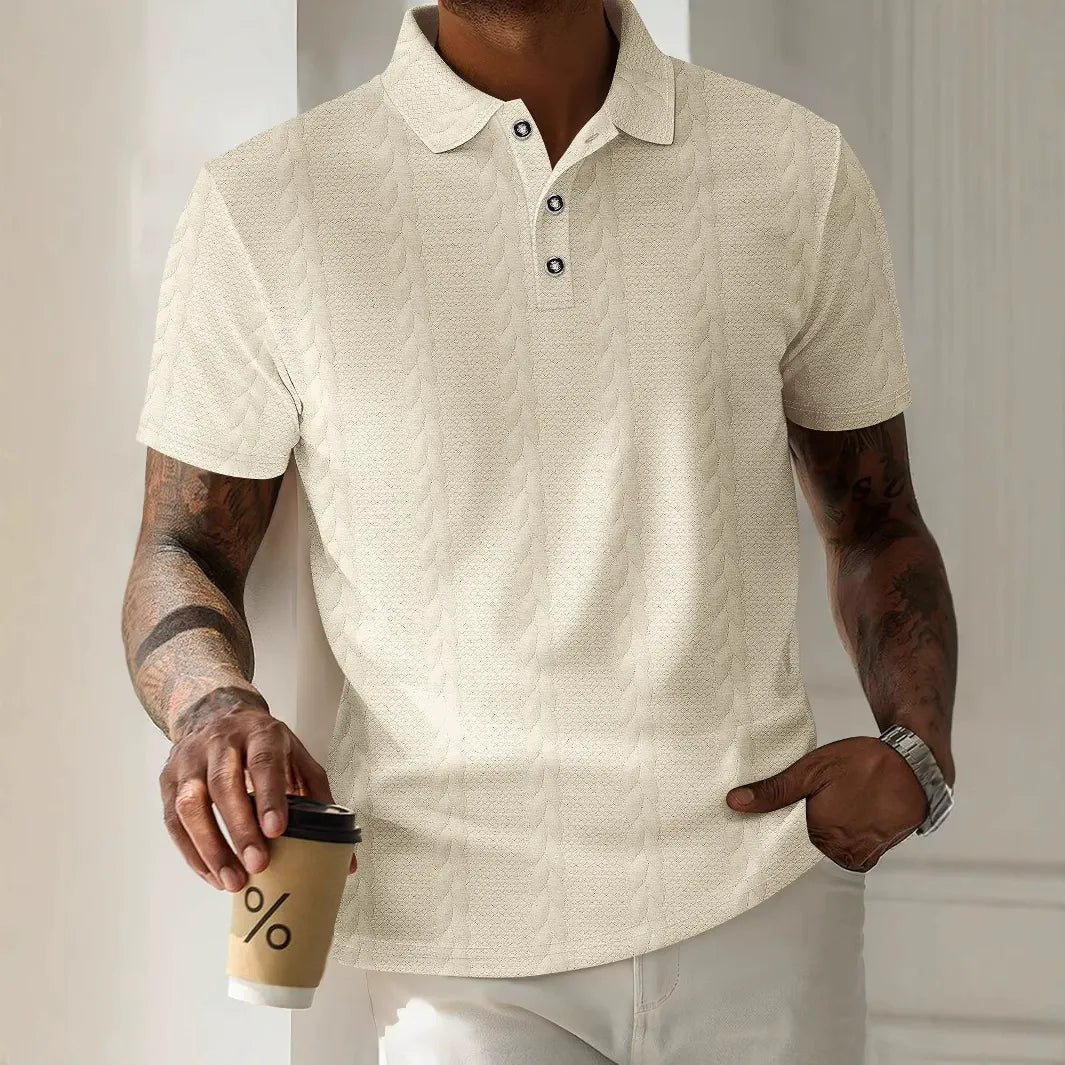 Men's Pique Shirt – Jacquard Structure – Regular Fit – Short Sleeve – Button Placket
