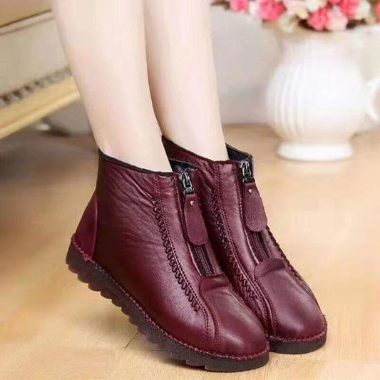 Women's Ankle Boots – Leather Look – Front Zipper – Chunky Sole – Relaxed Fit