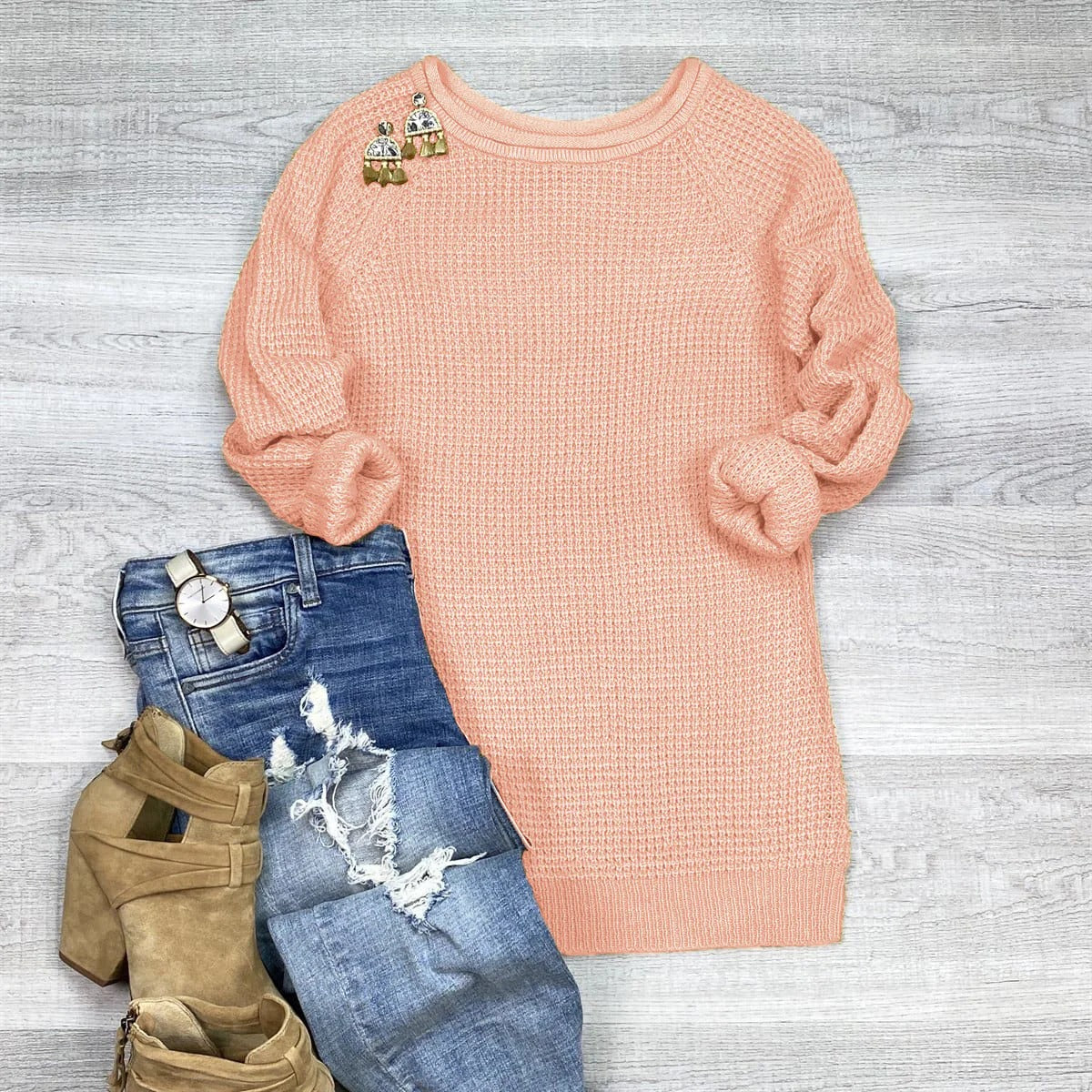 Women's Knitted Sweater – Oversized Fit – Wool – Cowl Neck – Side Split Casual Style
