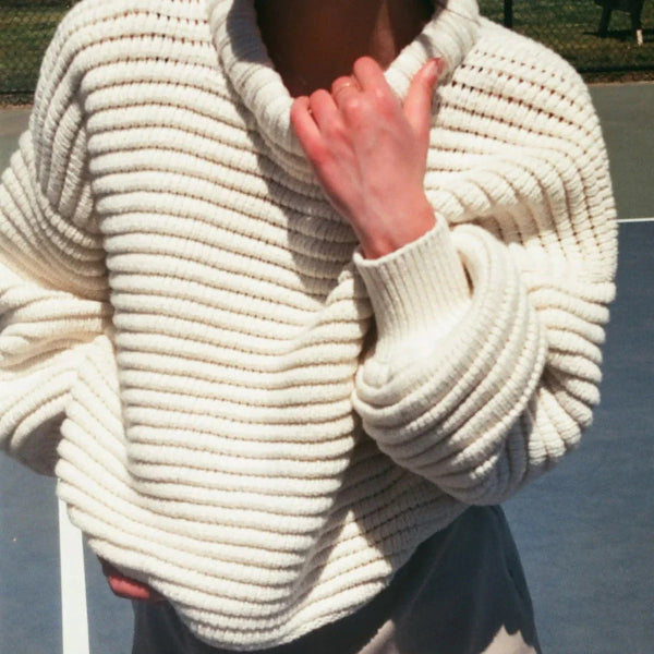 Women's Knitted Sweater – Oversized Fit – High Collar – Ribbed Knit – Wool Blend