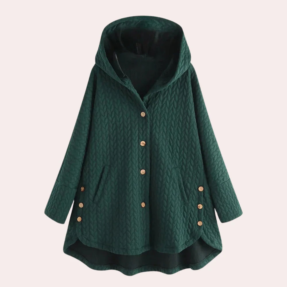 Women's Jacket with Hood – Padded – Relaxed Fit – Knee Length with Buttons
