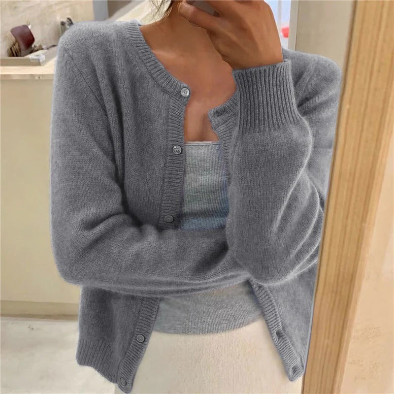 Women's Cardigan – Wool Blend – Relaxed Fit – Decorative Buttons – Ribbed Cuffs