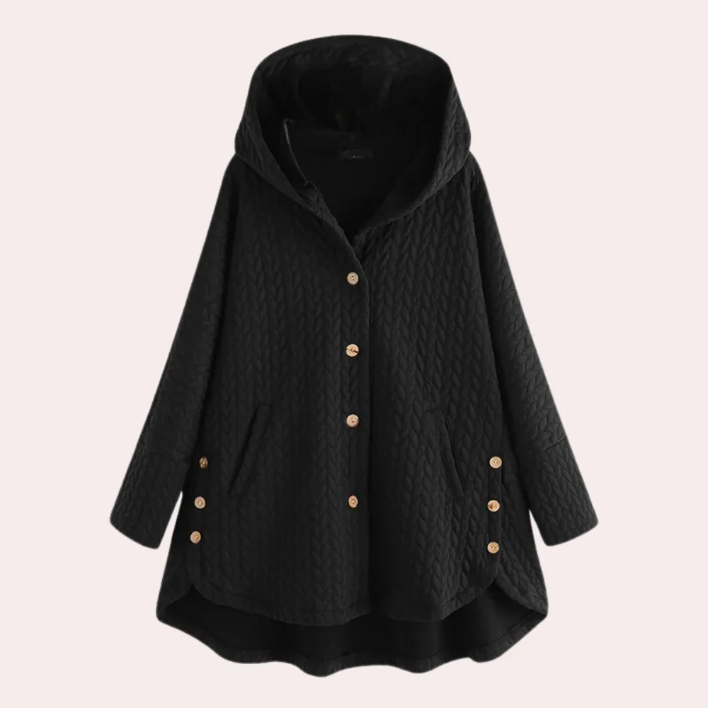 Women's Jacket with Hood – Padded – Relaxed Fit – Knee Length with Buttons