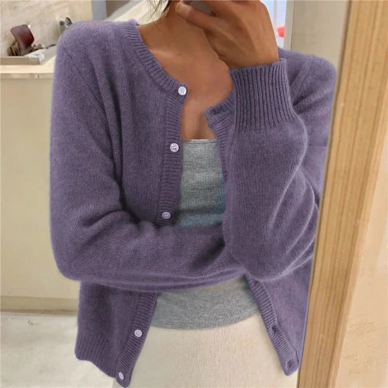 Women's Cardigan – Wool Blend – Relaxed Fit – Decorative Buttons – Ribbed Cuffs
