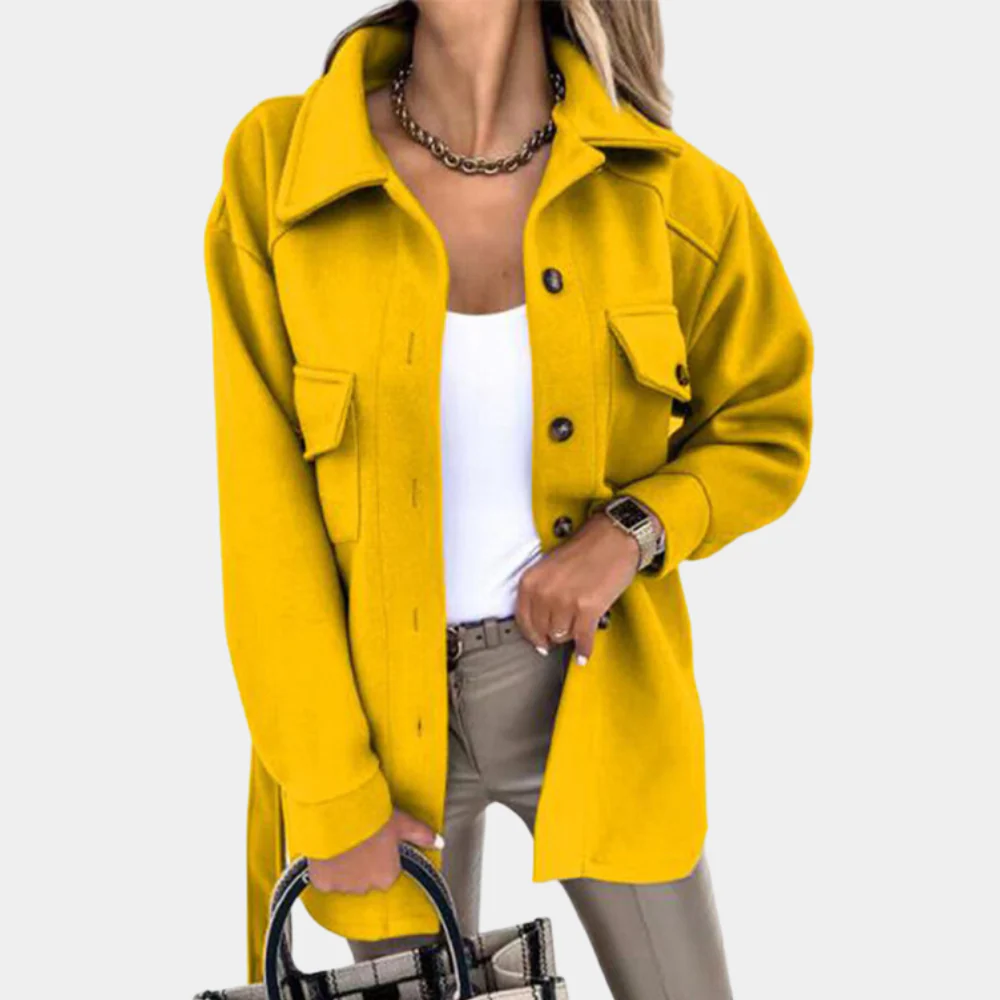 Women's Long Coat – Relaxed Fit – Lightweight Material – Buttons – Chest Pockets