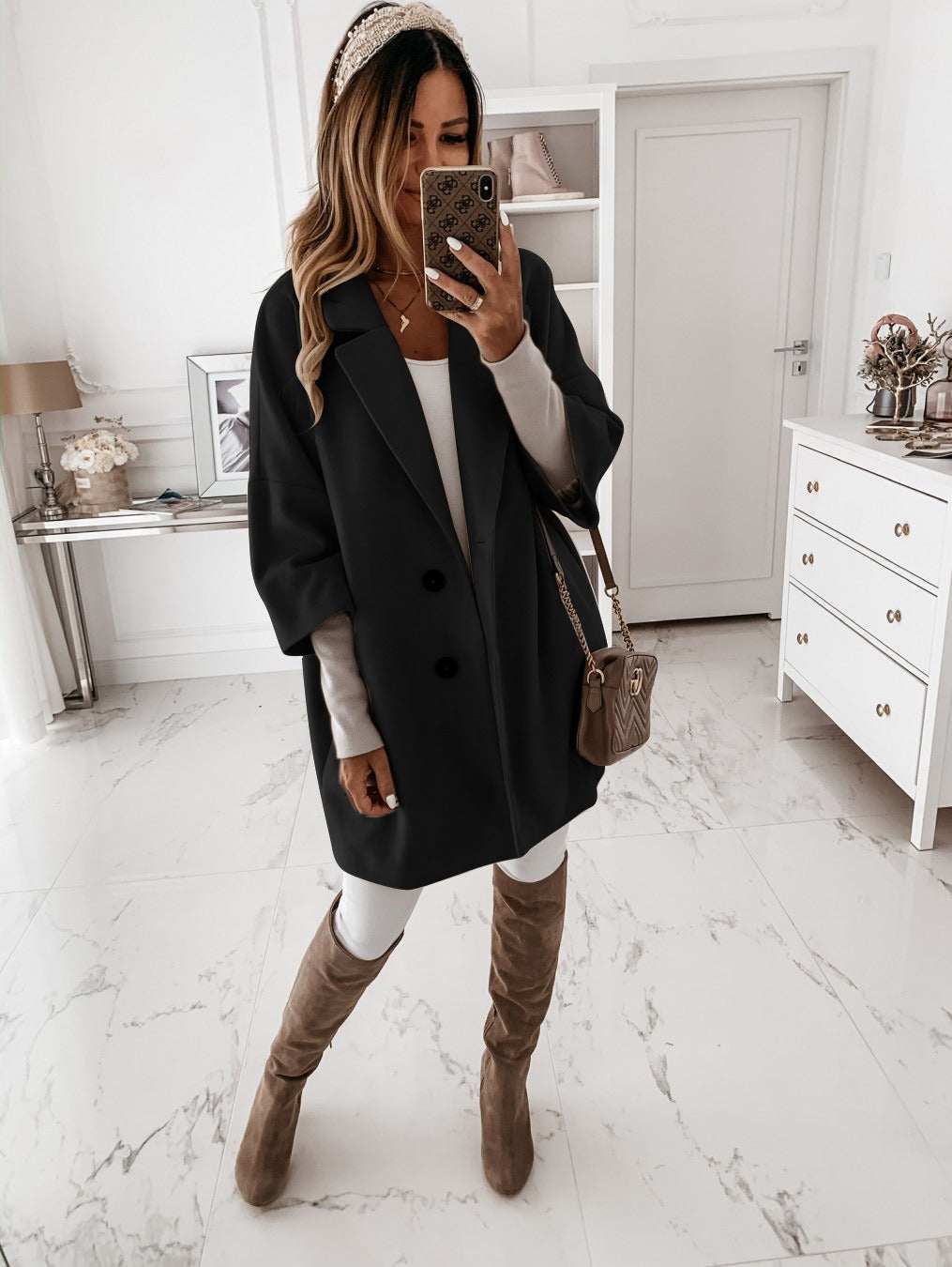 Women's Coat – Wool – Oversized Fit – Three-Part Sleeve – Buttons – Classic Collar
