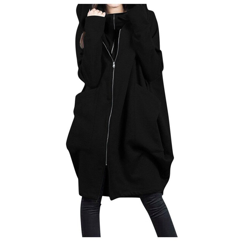Women's Coat in Mid-Length – Oversized Fit – Hood – Zipper – Large Pockets