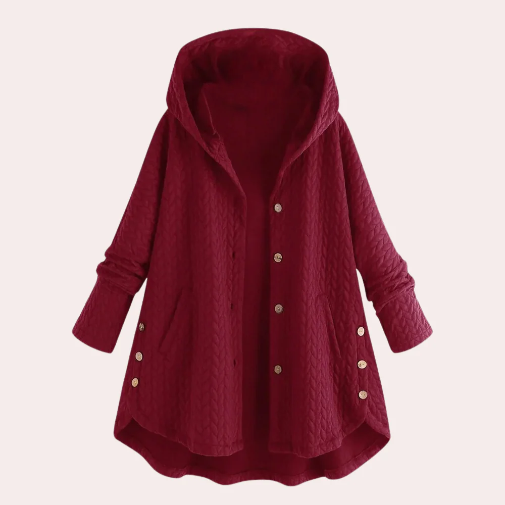 Women's Jacket with Hood – Padded – Relaxed Fit – Knee Length with Buttons