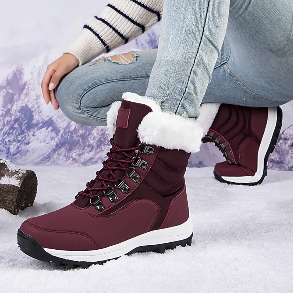 Women's boots – mid-height shaft – fleece-lined – water-repellent – lacing – grip sole