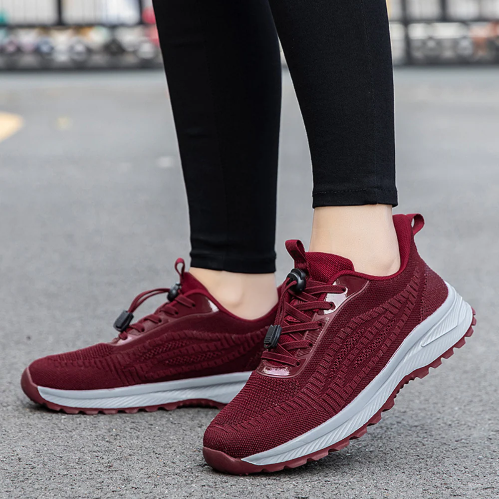 Women's Sneakers – Streamlined Fit – Breathable Mesh – Drawstring Lacing – Lightweight Design