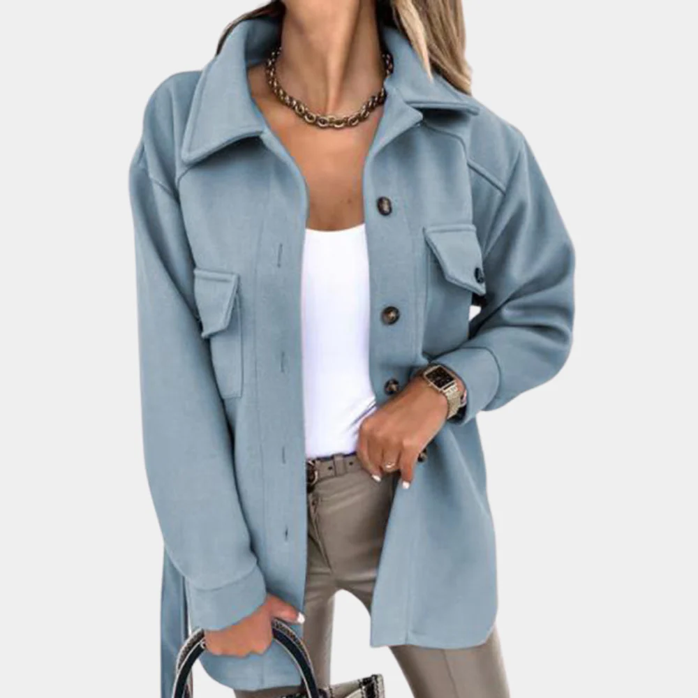 Women's Long Coat – Relaxed Fit – Lightweight Material – Buttons – Chest Pockets