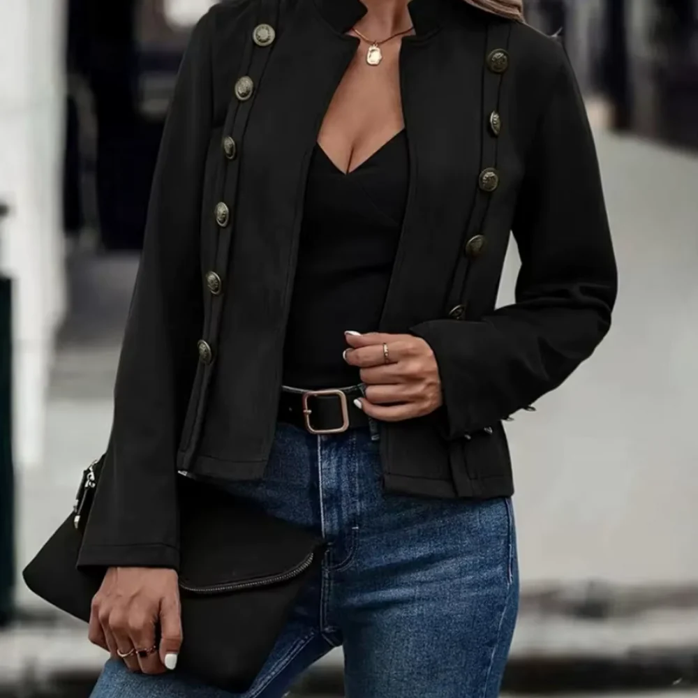 Women's Jacket – Tailored Fit – Suede Texture – High Collar – Asymmetric Buttoning