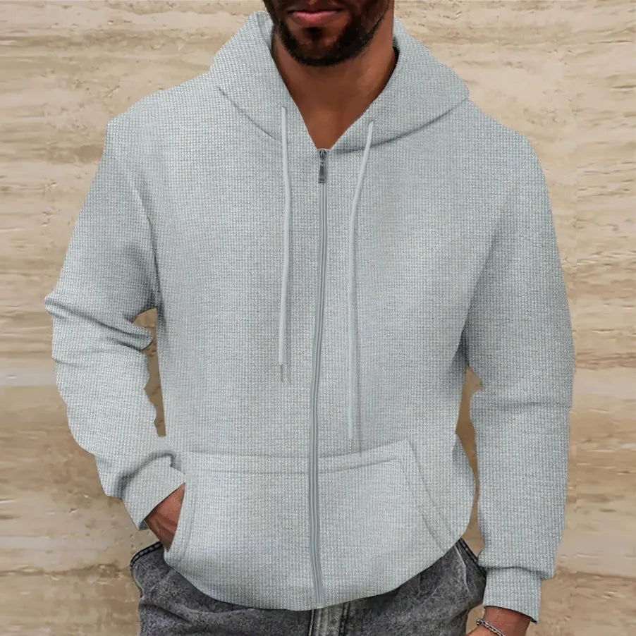 Men's Hoodie – Waffle Texture – Regular Fit – Zipper – Relaxed Style