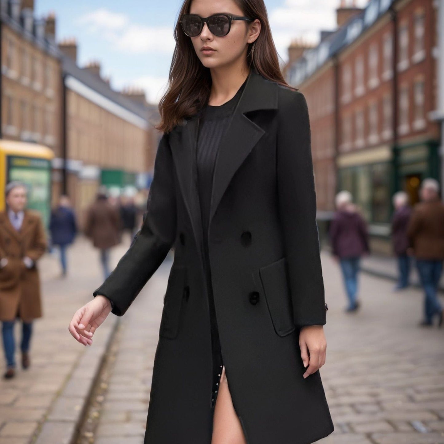 Women's Coat in Wool – Slim Fit – Knee-Length – Double-Breasted – Tailored Style
