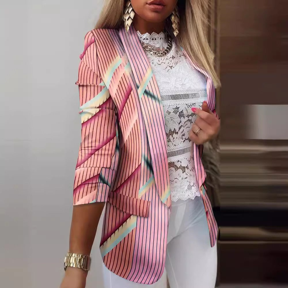 Women's Blazer – Slim Fit – Butterfly Pattern – Notch Lapel – Ruched Sleeves