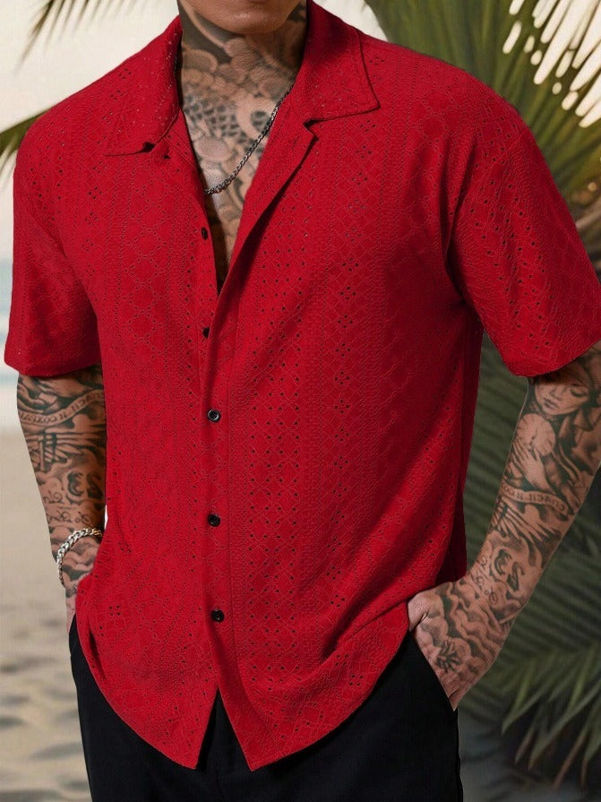 Men's Shirt – Regular Fit – Breathable Cotton – Short Sleeve – Jacquard Pattern