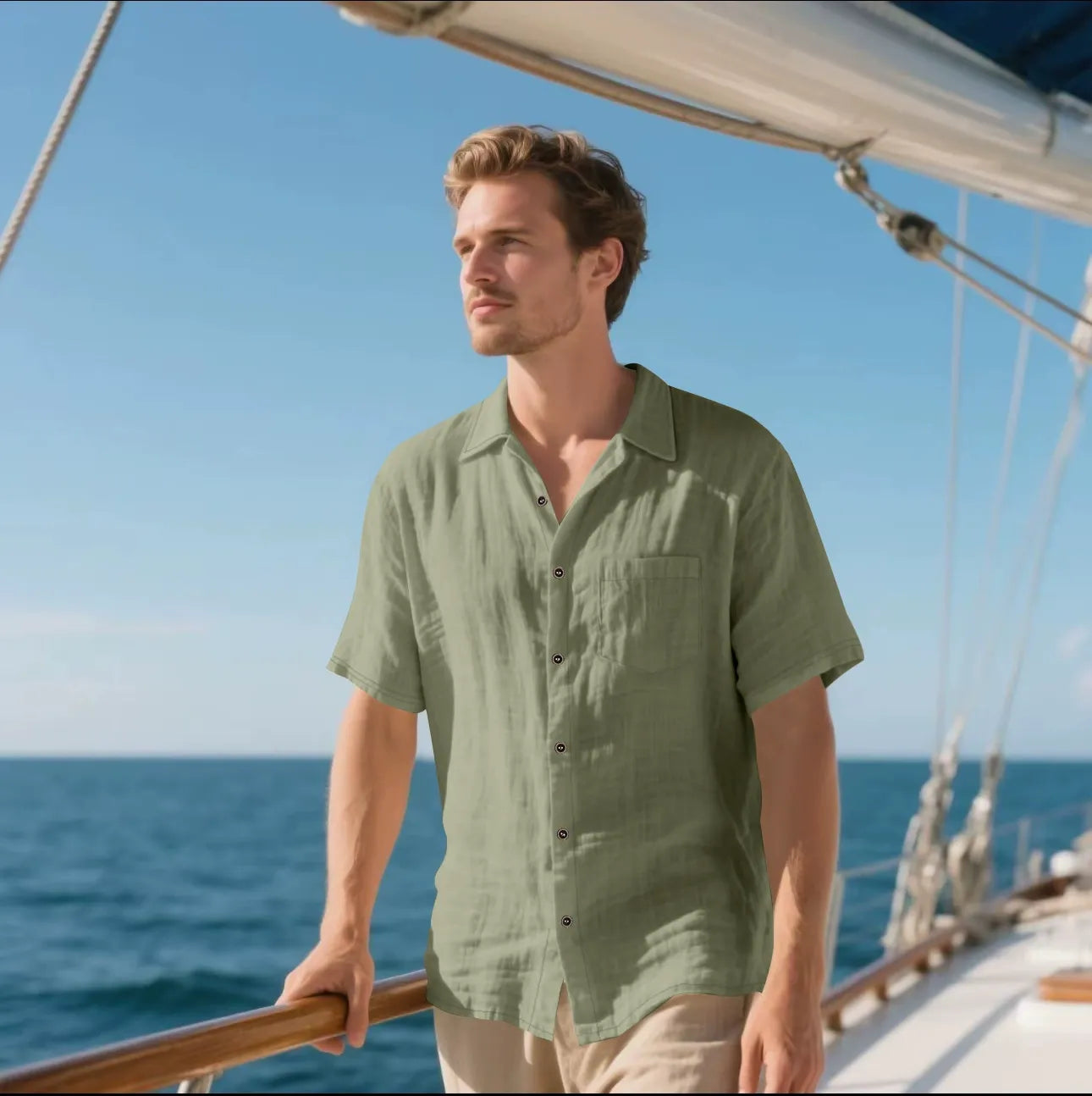 Men's Shirt with Buttons – Linen – Relaxed Fit – Short Sleeve – Breathable Casual