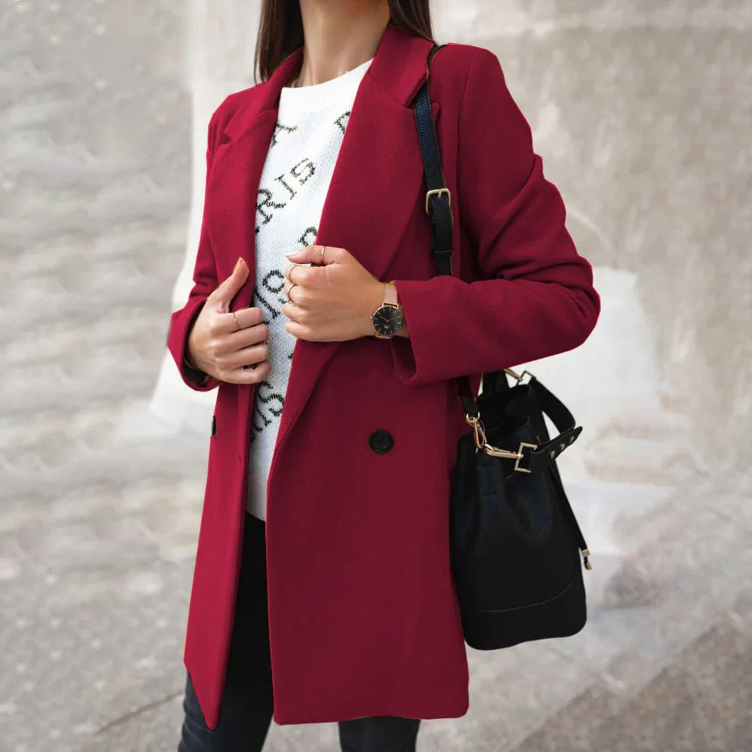 Women's Long Coat – Tailored Fit – Wool Blend – Notch Lapel – Single Breasted