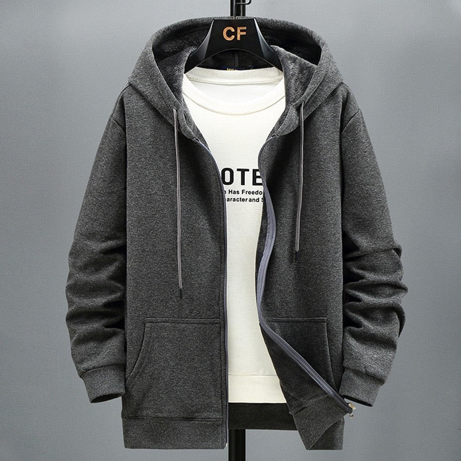 Men's Hoodie Cardigan – Fleece – Relaxed Fit – Zipper – Layered Use