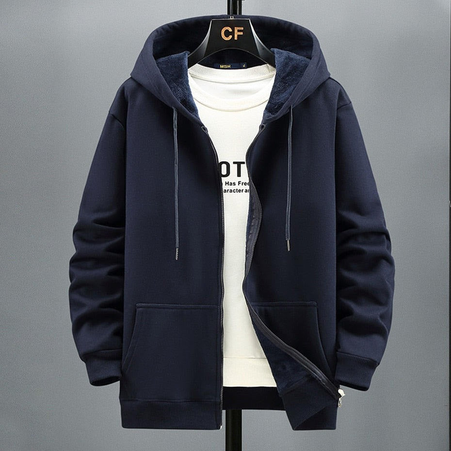 Men's Hoodie Cardigan – Fleece – Relaxed Fit – Zipper – Layered Use