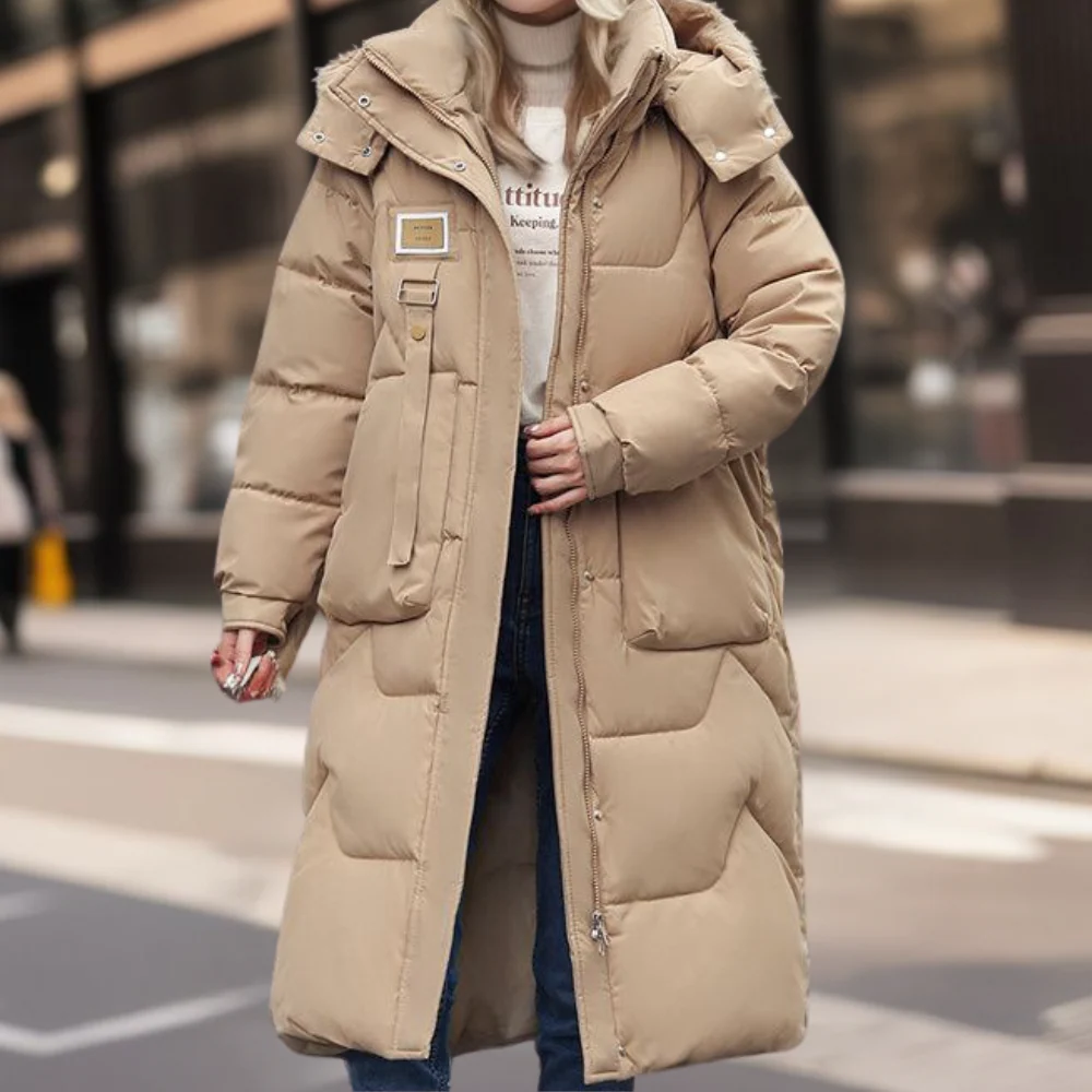 Women's Coat – Quilted – Oversized Fit – Hood – Full Length – Warm Pockets